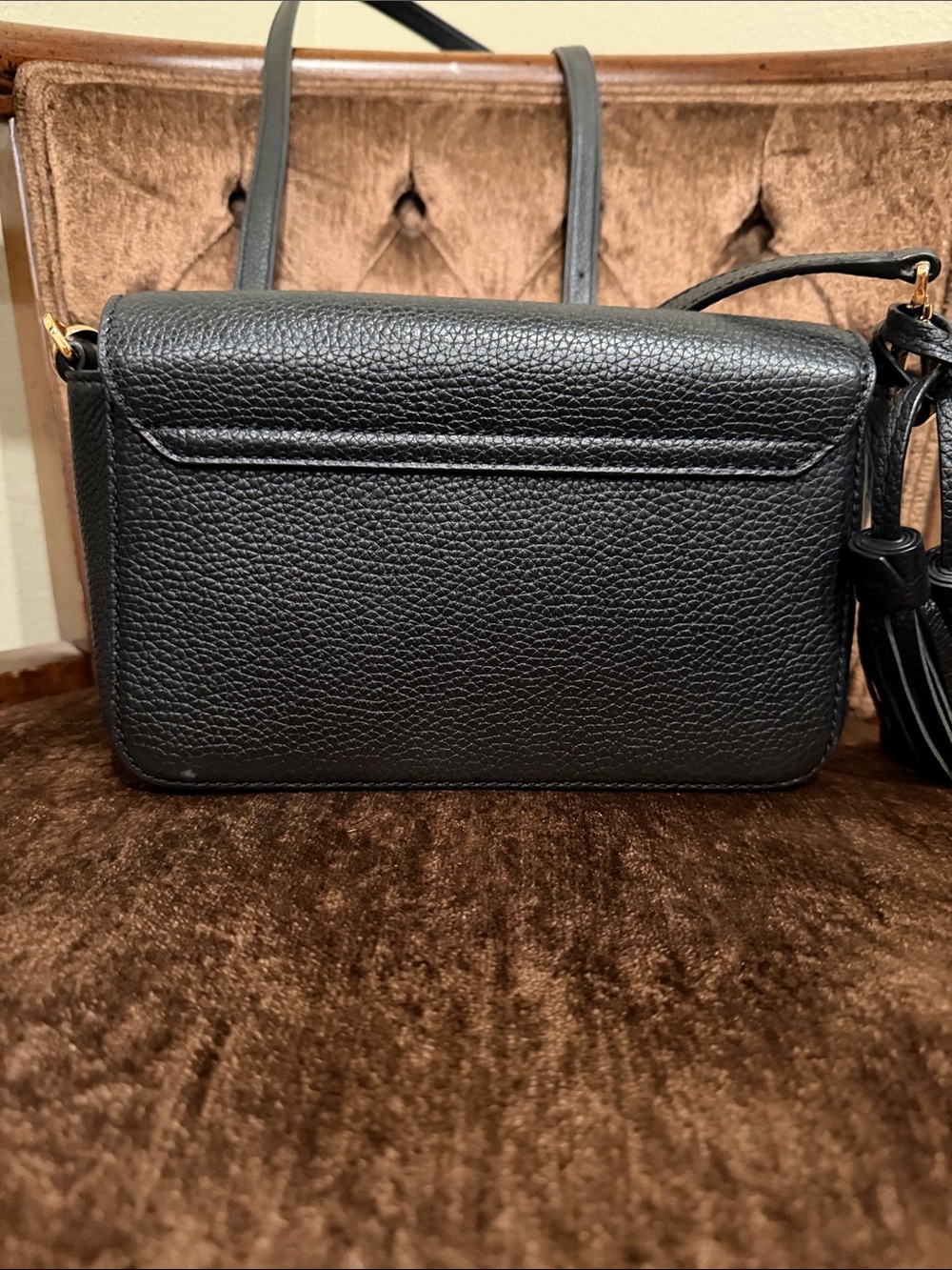 Tory Burch Black Pebbled Leather Crossbody with Tassels - Picture 2 of 12
